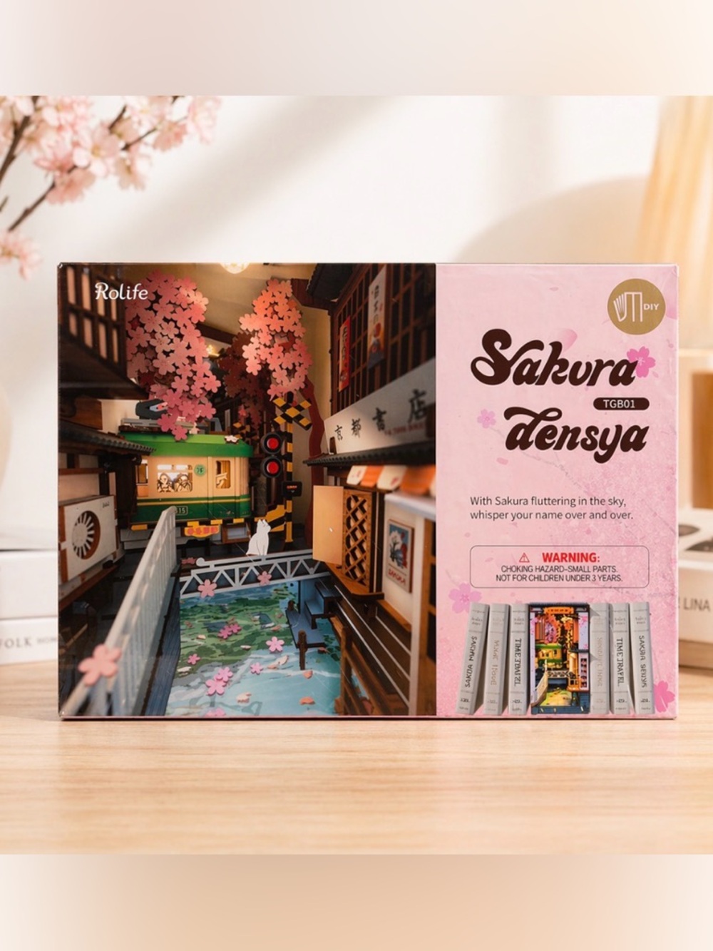 Rolife Sakura Densya Book Nook Kit TGB01 DIY 3D Bookend LED New Robotime Sealed - Picture 2 of 10